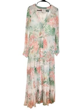 Johnny Was Ruksana Floral Silk Maxi Dress Size M